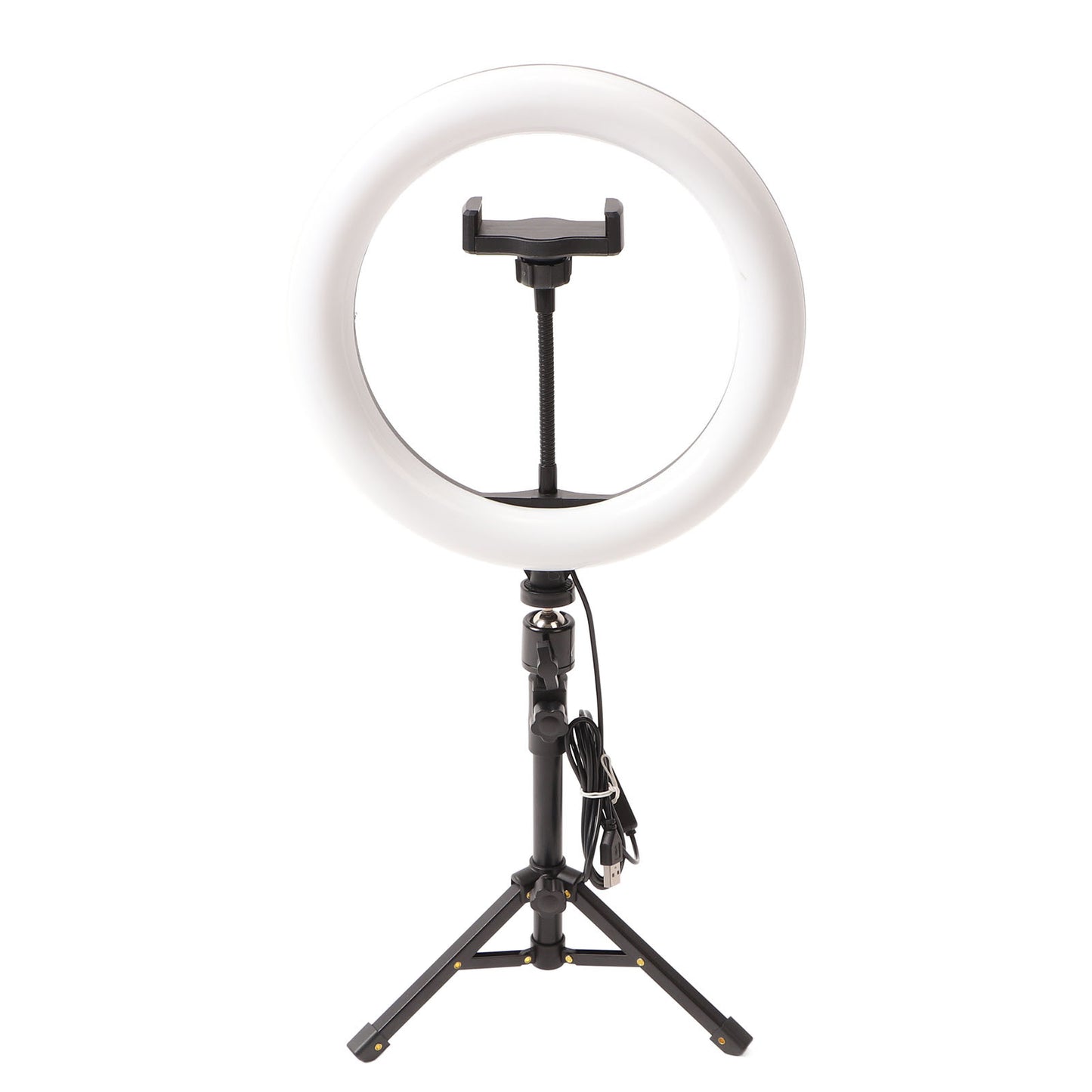 Fully assembled Ring light Tripod collapsed front profile