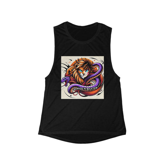 Women's Flowy Scoop Muscle Tank - Fierce Lion with Snake Design