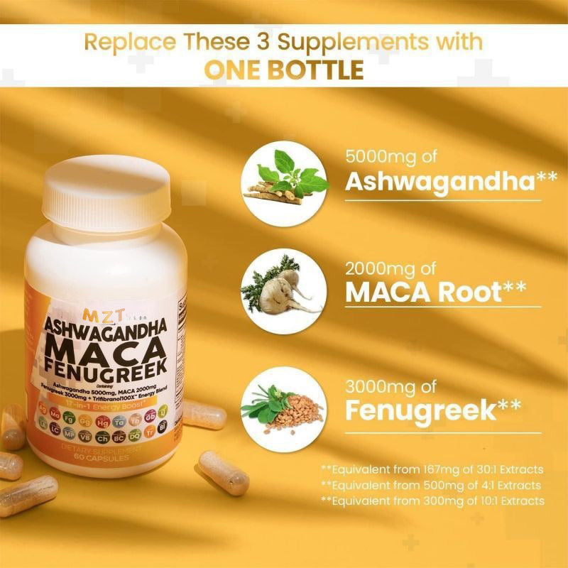 Ashwagandha Maca fenugreek root composition chart