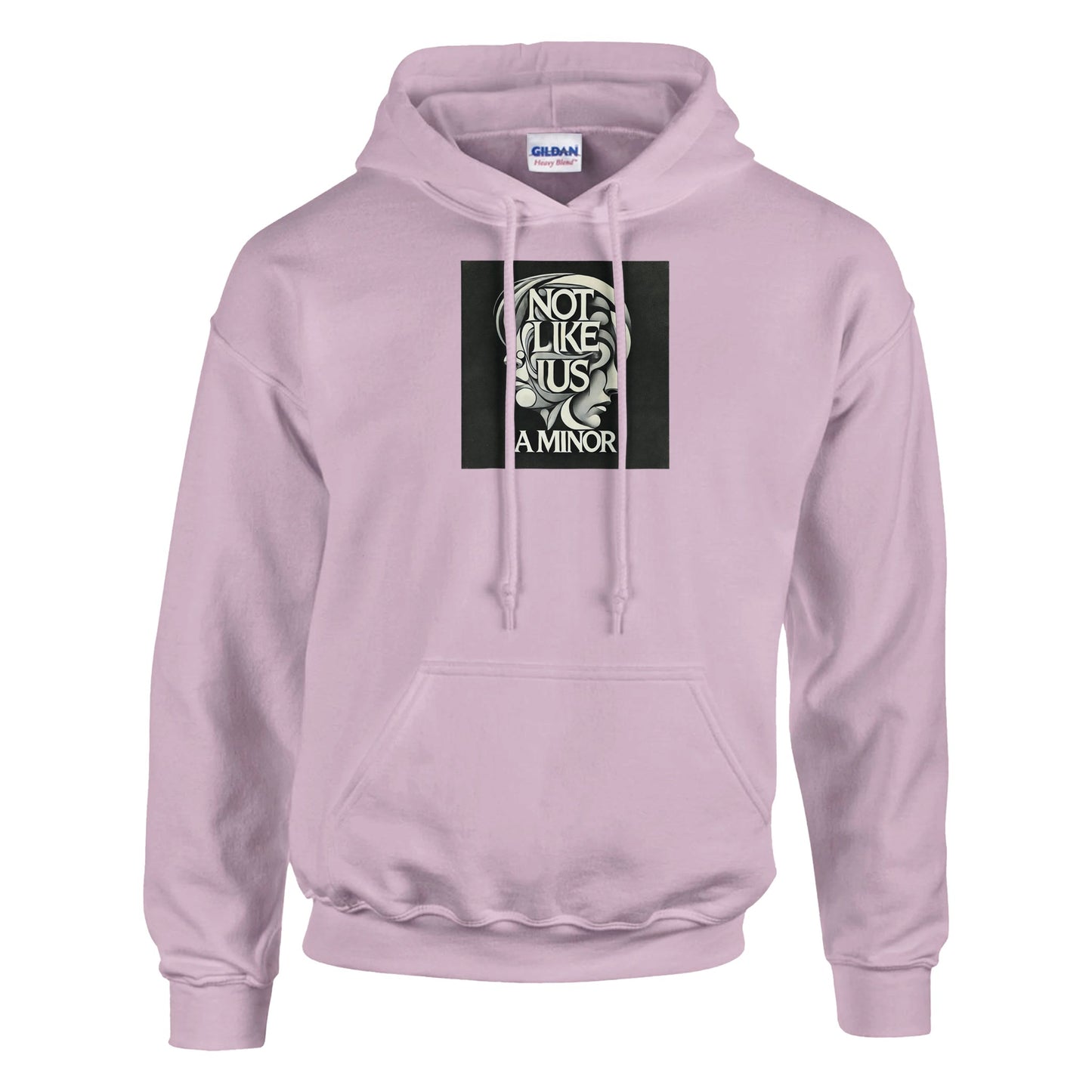 Baby pink hoodie sweatshirt with not like us a minor black printed on the chest