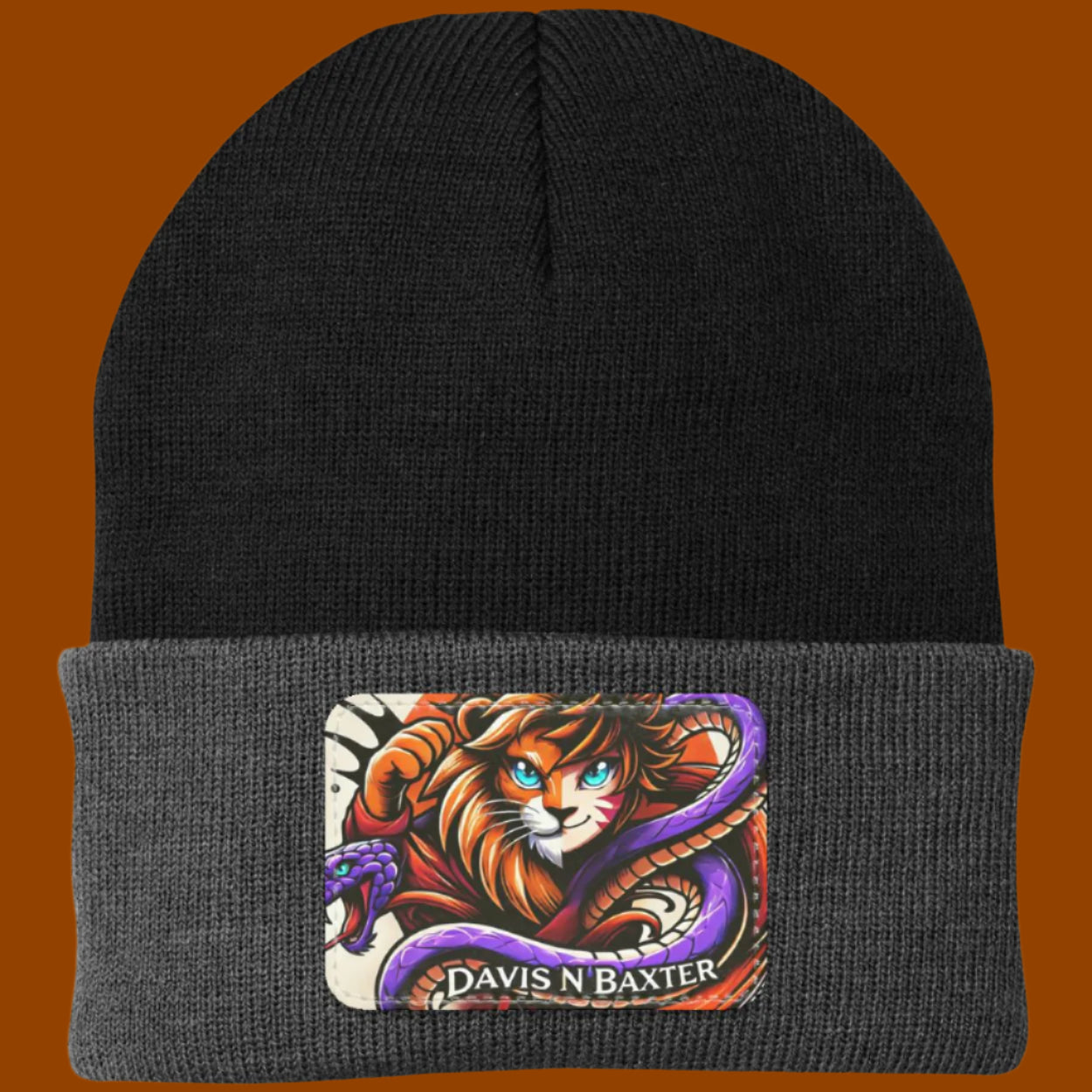 Black Davis N Baxter Beanie with dark gray rim sunset background