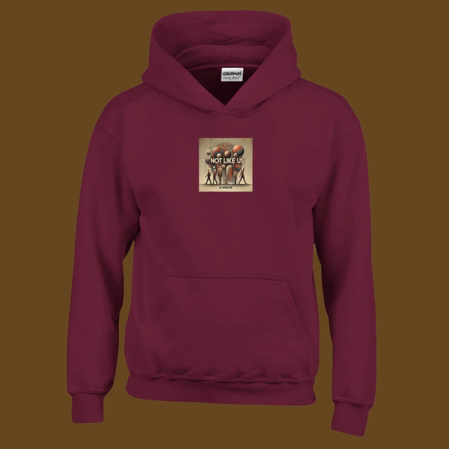 Burgundy Hoodie sweatshirt with Not like us brown printed on the chest Brown background