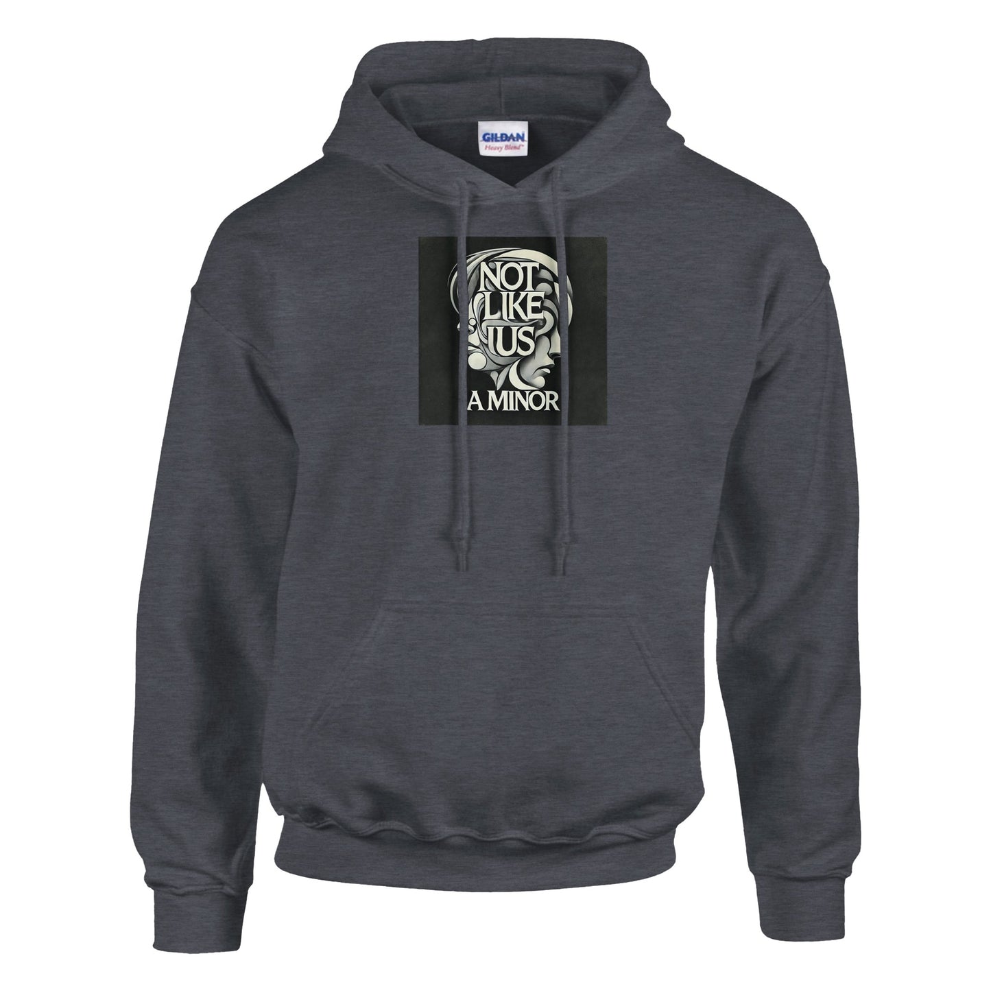 Dark Gray hoodie sweatshirt with not like us a minor black printed on the chest