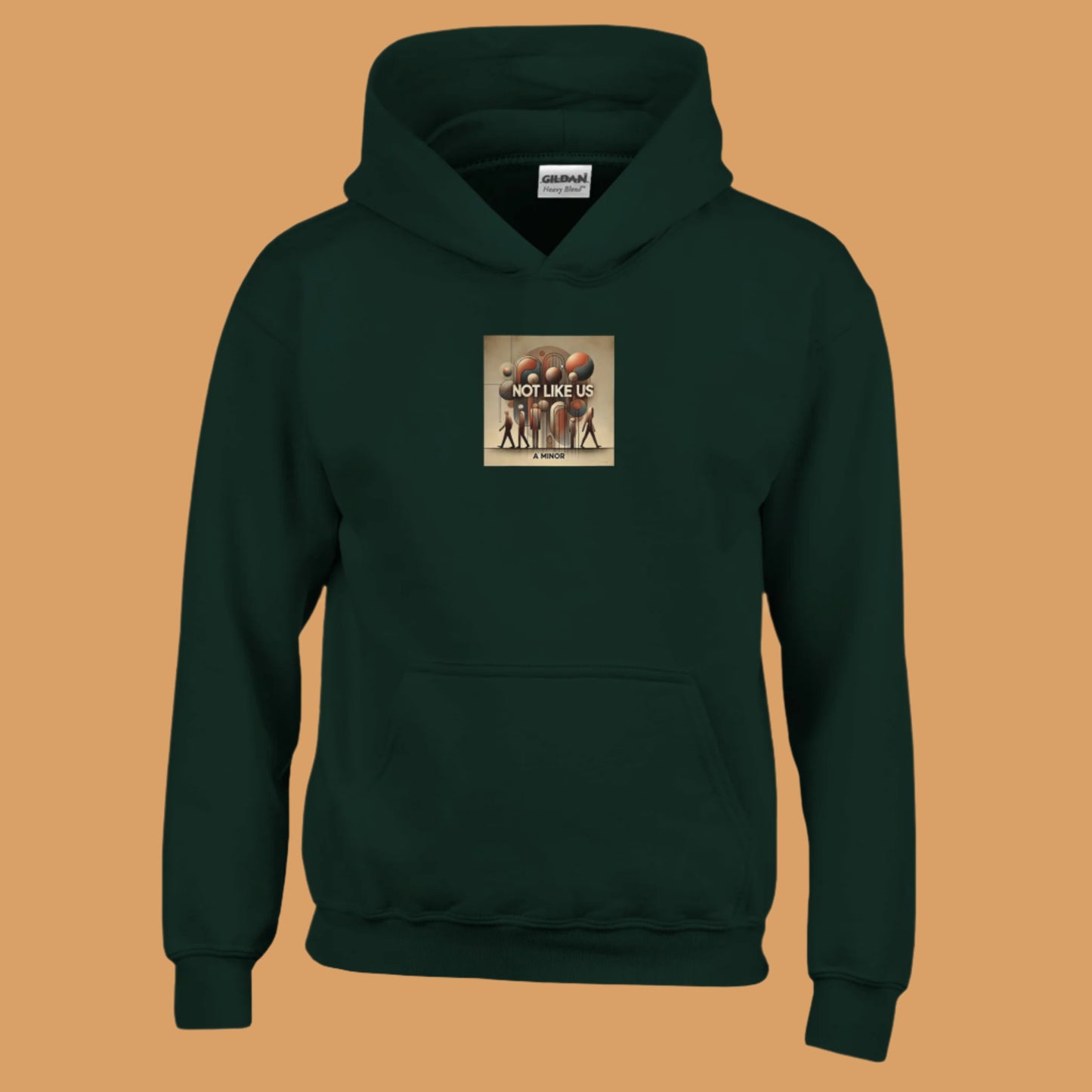 Evergreen Hoodie sweatshirt with Not like us brown printed on the chest Taupe colored background