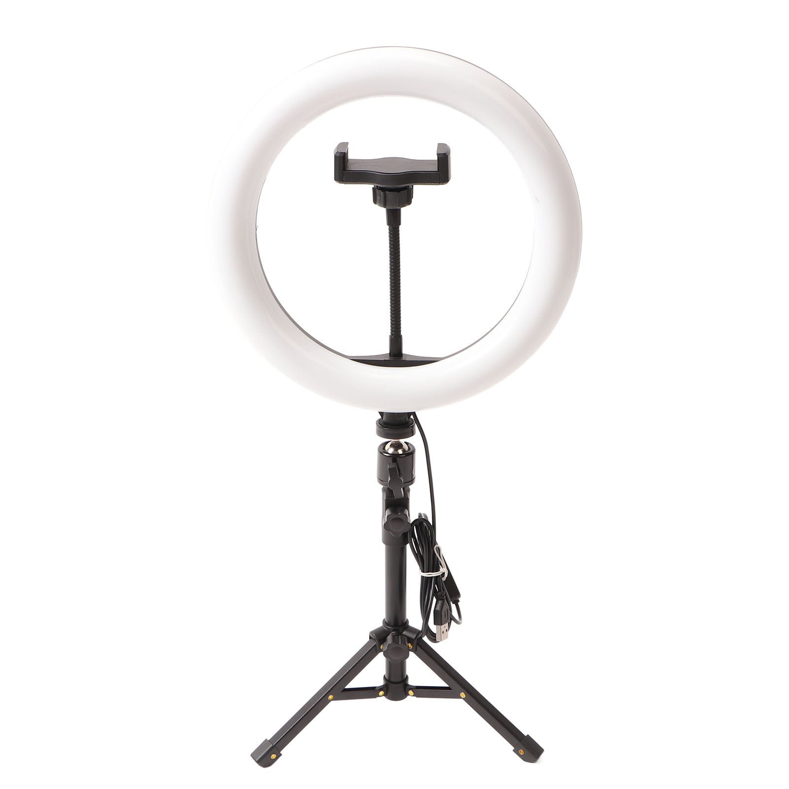 Fully assembled Ring light Tripod collapsed front profile