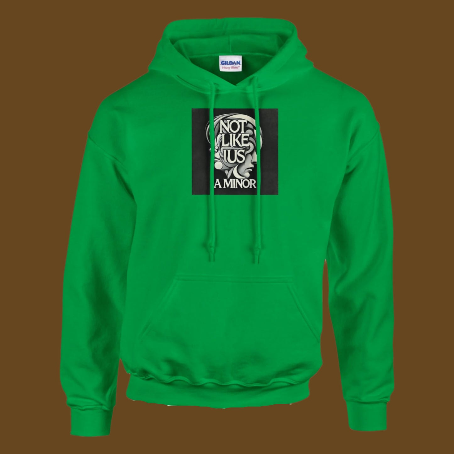 Green hoodie sweatshirt with not like us a minor black printed on the chest