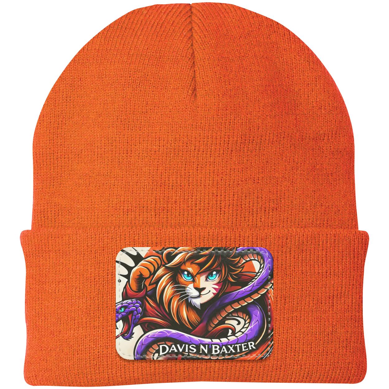 Hot orange Davis N Baxter Beanie with hot orange rim white background