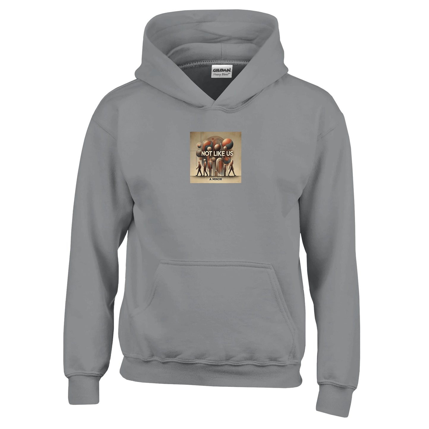 Light Gray Hoodie sweatshirt with Not like us brown printed on the chest White background