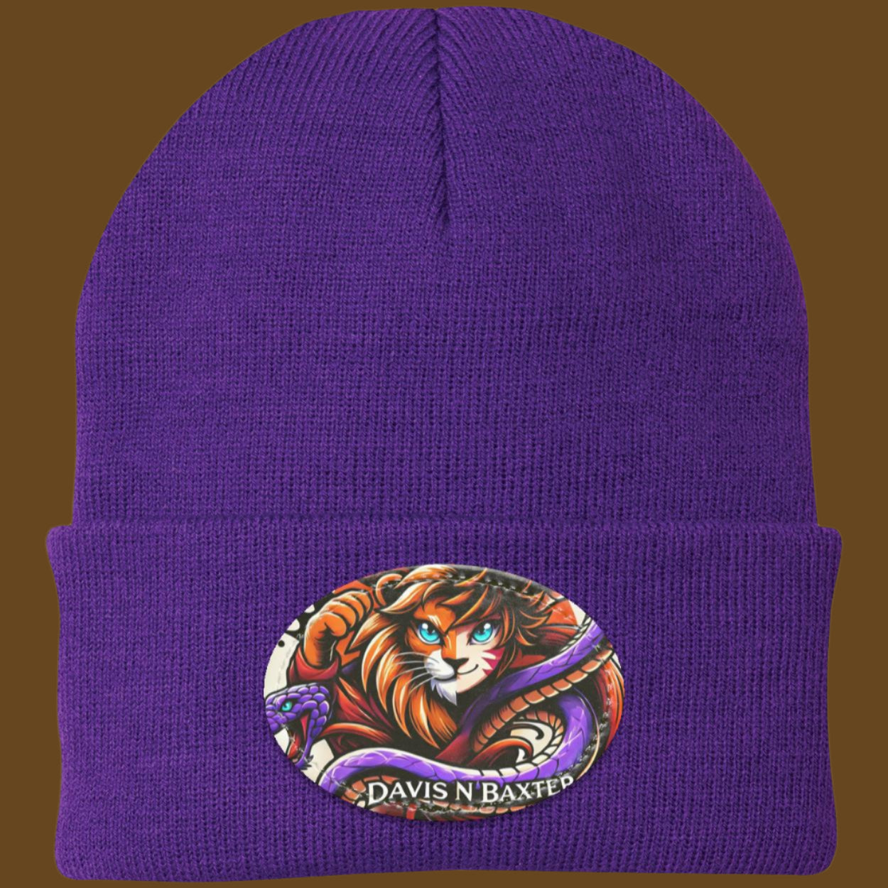 Purple Davis N Baxter Beanie with Purple rim brown background