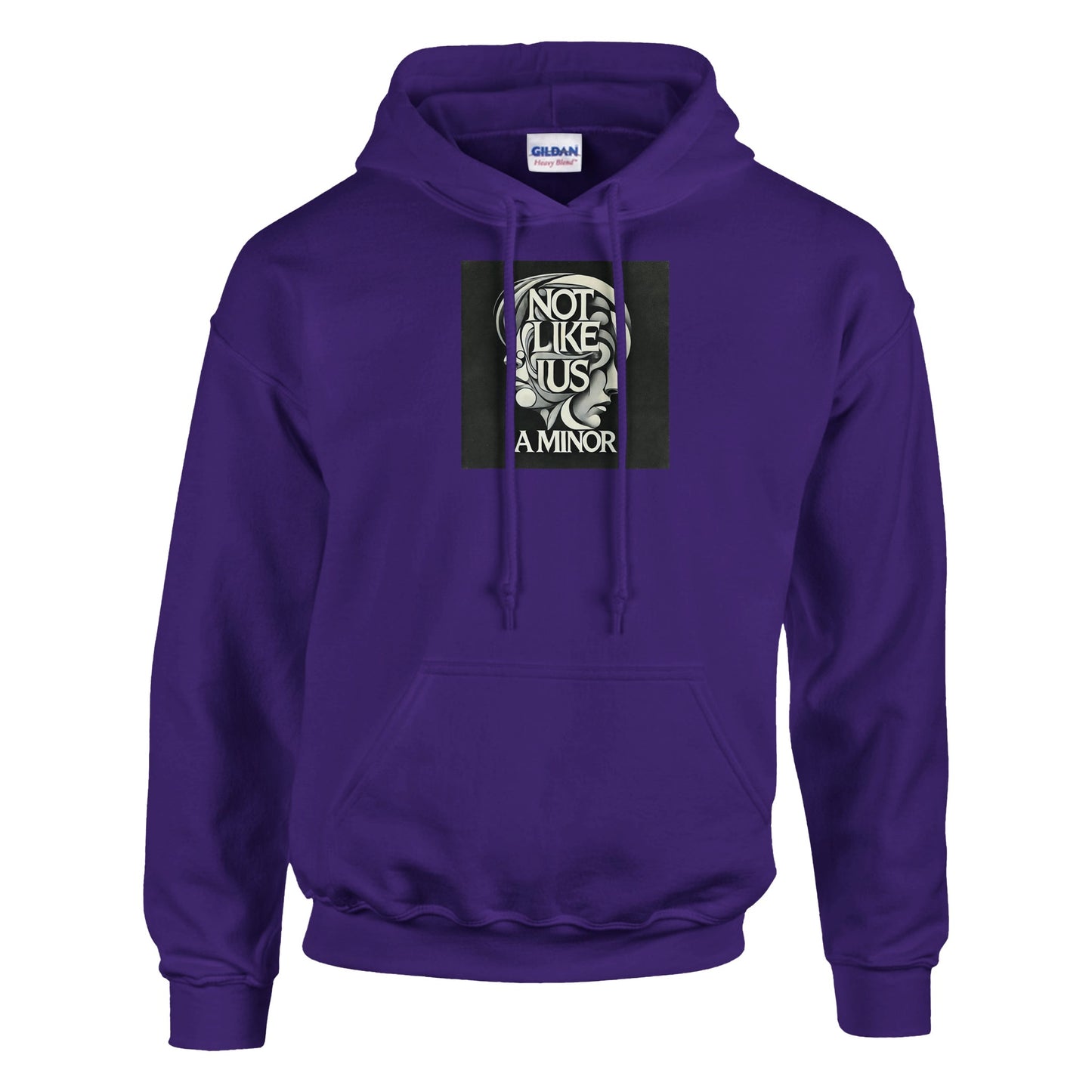 Purple hoodie sweatshirt with not like us a minor black printed on the chest