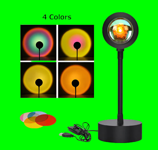 Remote control smart lamp next to color variation gels and color variation chart with green background