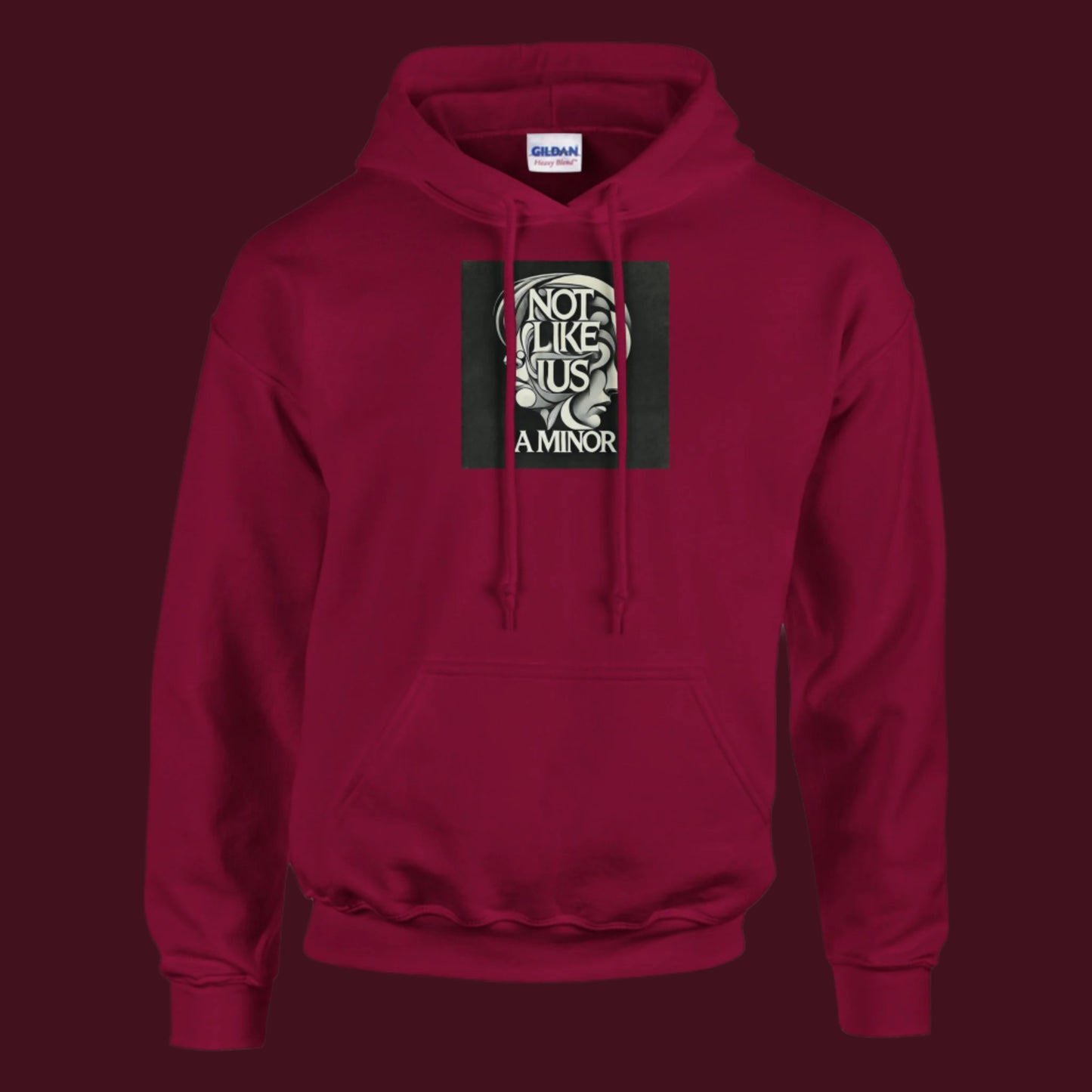 Rose wine hoodie sweatshirt with not like us a minor black printed on the chest burgundy background