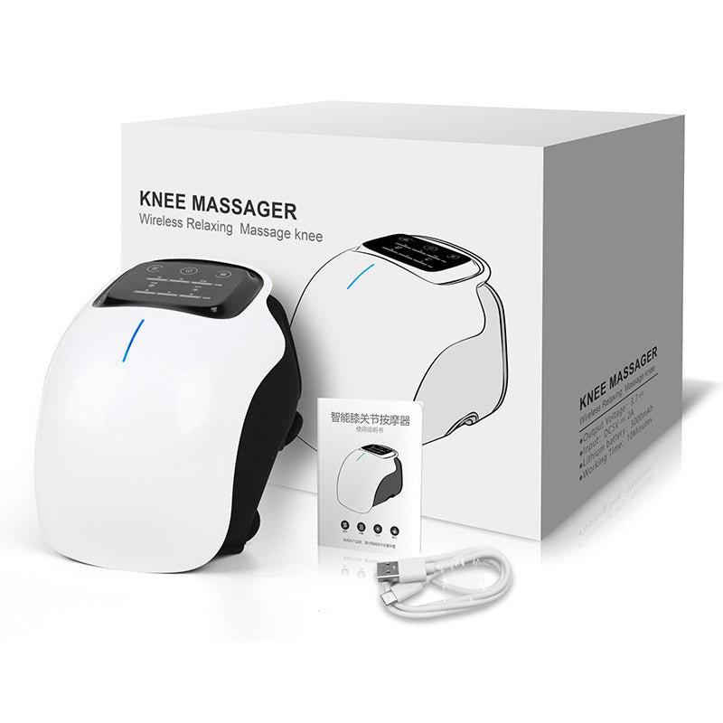 Vibration Knee Massager next to box and label instructions